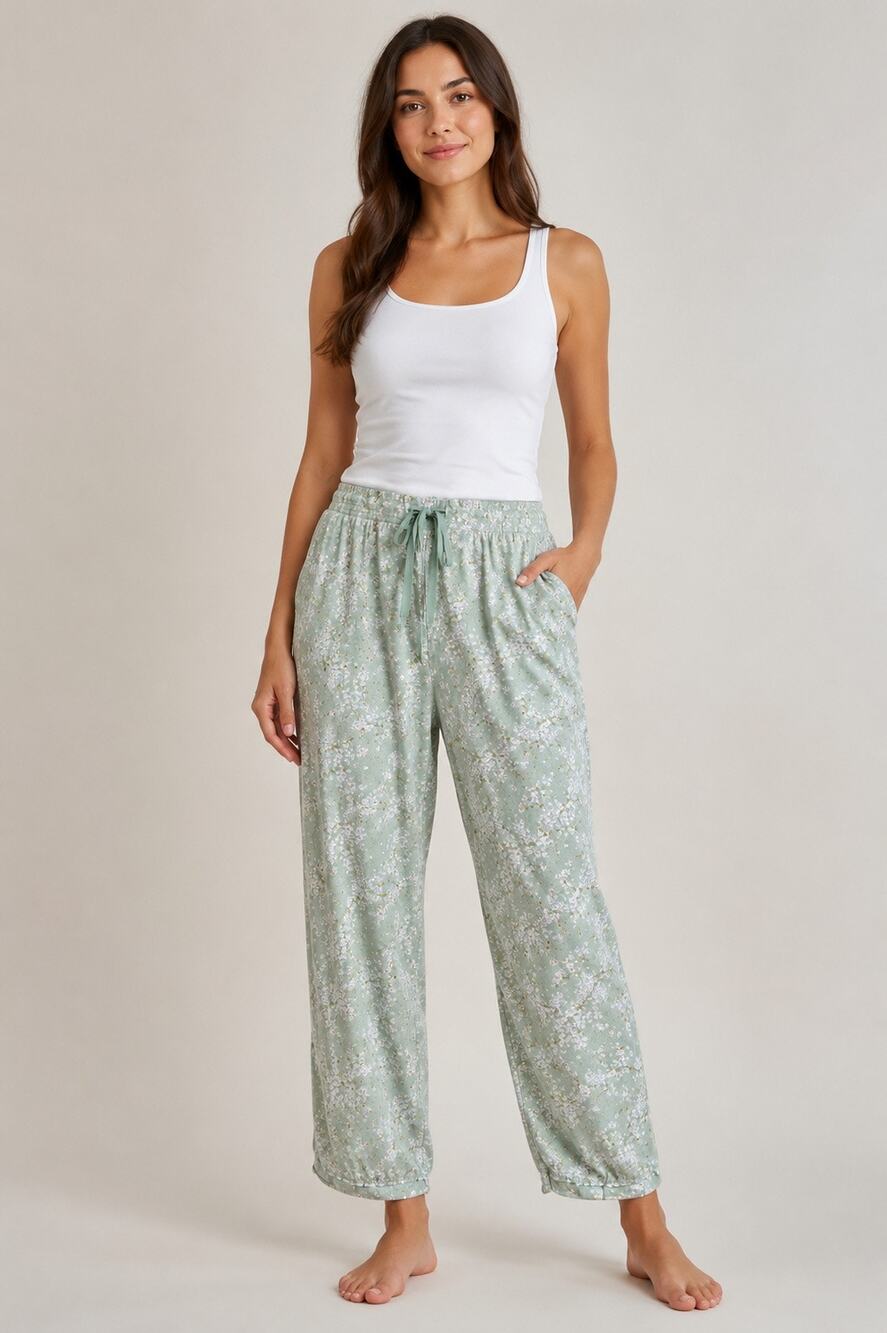 Papinelle Sage Green Floral Cotton Pajama Pants Medium Lounge Sleepwear